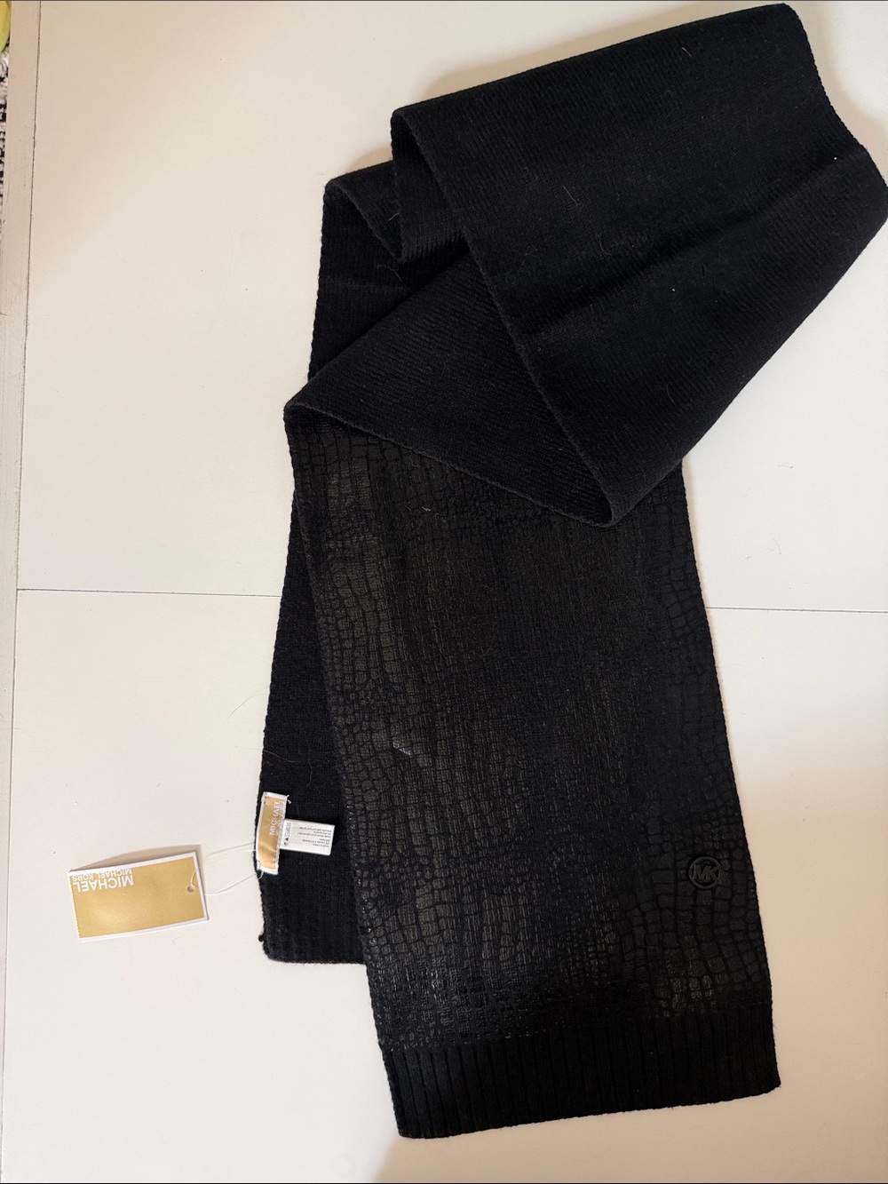 Michael Kors Black Textured Knit Logo Scarf